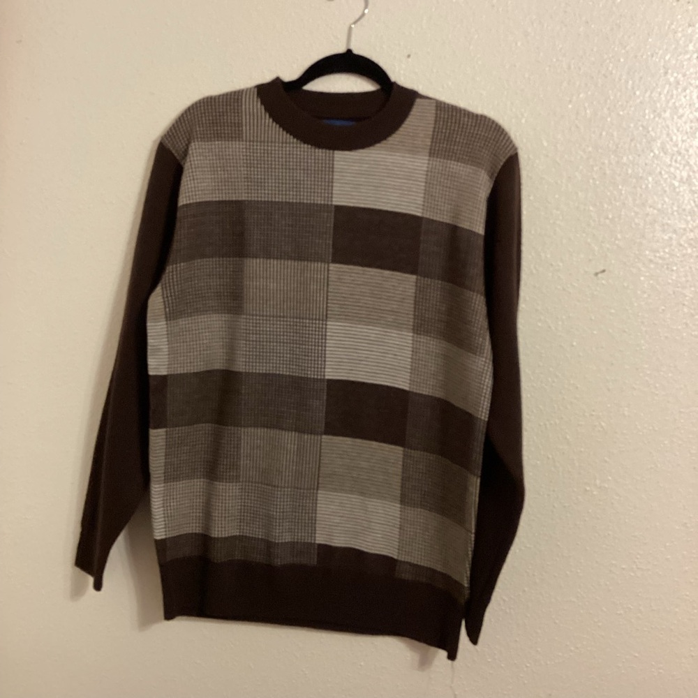 Men's Brown Checkered Crewneck Sweater